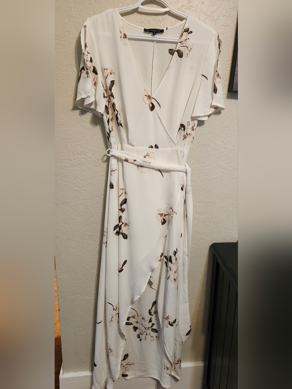 Dynamite White Floral Wrap Maxi Dress